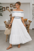 Robe Longue Épaules Dénudées à Volants – Tissu Texturé Femme