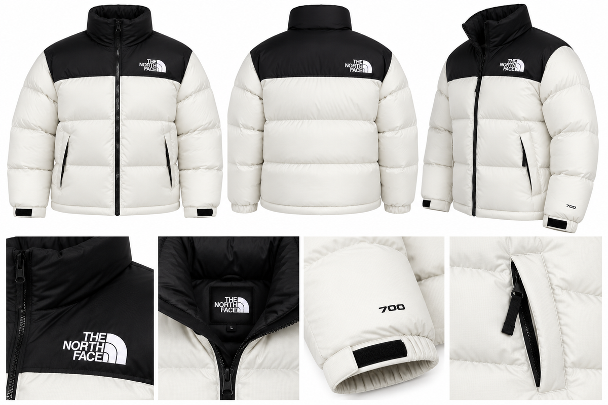 Doudoune The North Face 1996 Retro Nuptse Blanc Cassé et Noire – Duvet 700 Fill, Logos Oversize