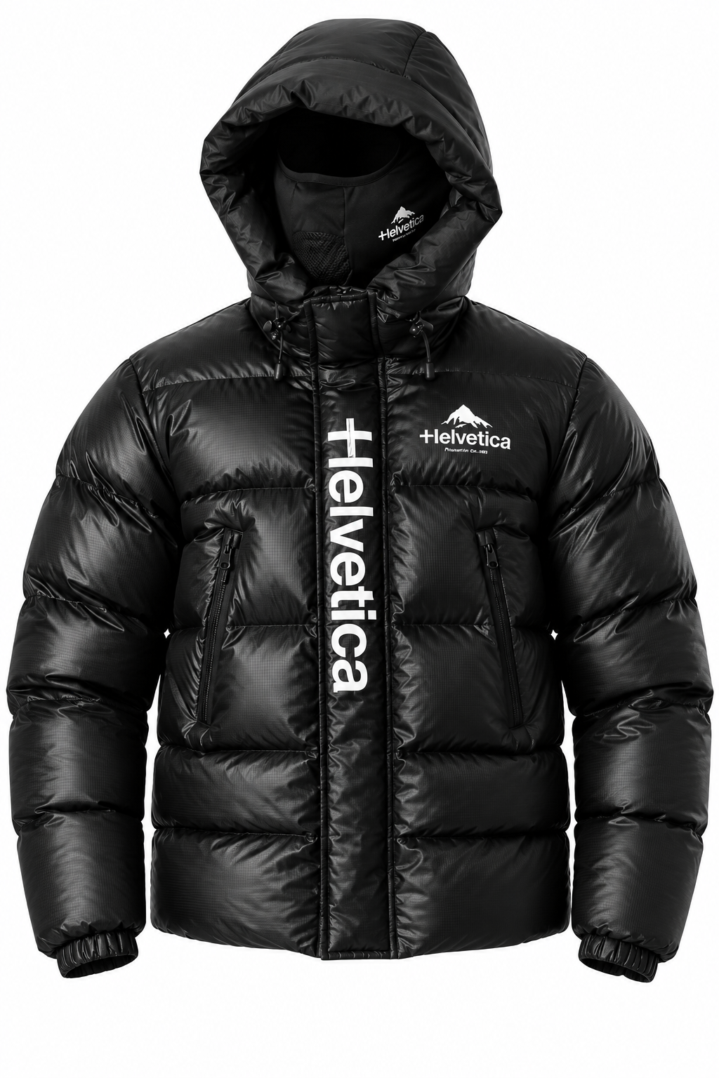 Doudoune Helvetica Capri Noire à Capuche – Cagoule Amovible, Logo Vertical