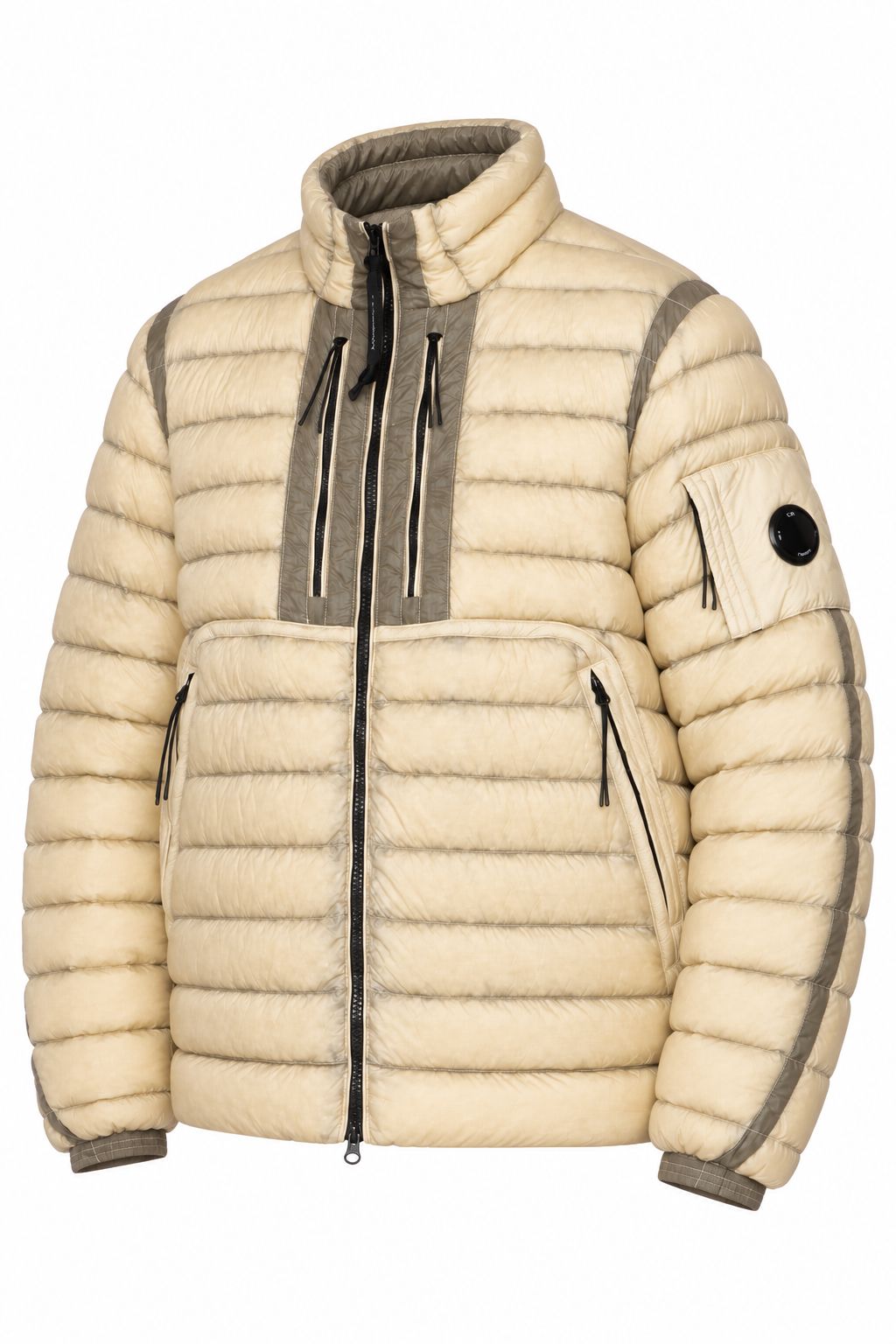 Blouson C.P. Company D.D. Shell Beige – Rembourré en Duvet, Lentille sur la Manche