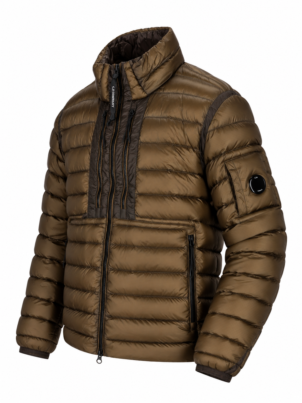 Blouson C.P. Company D.D. Shell Marron – Rembourré en Duvet, Lentille sur la Manche