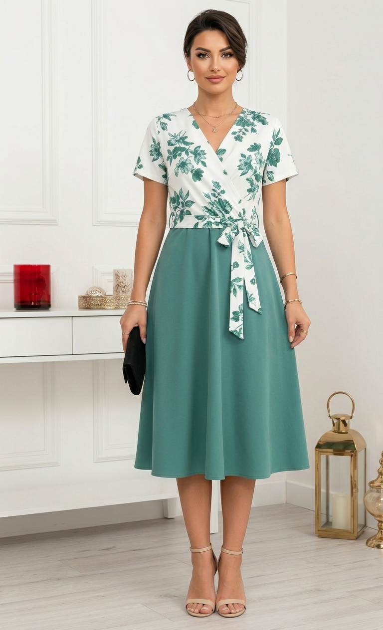 Robe Midi à Imprimé Floral & Taille Nouée 🌸