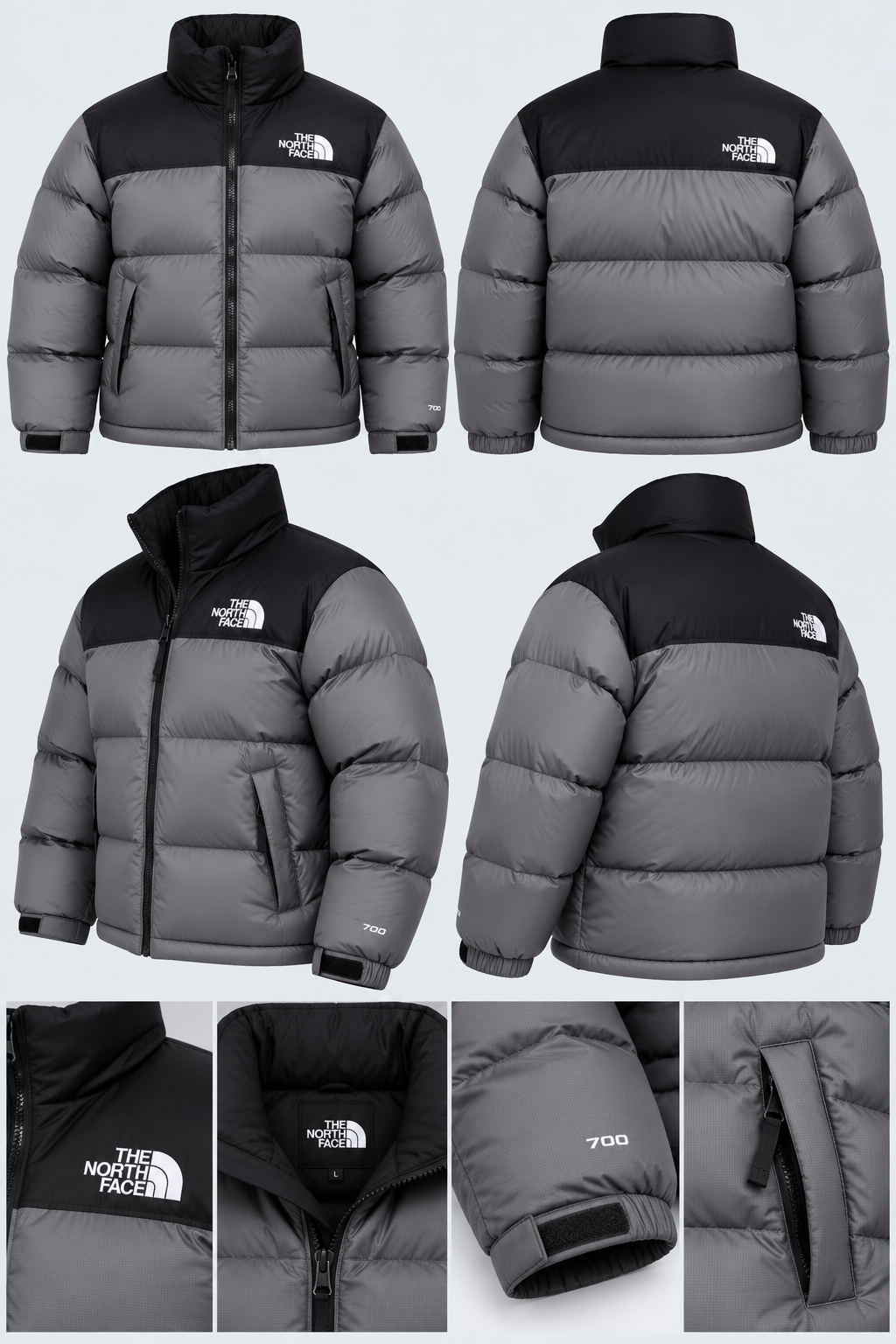 Doudoune The North Face 1996 Retro Nuptse Grise et Noire – Duvet 700 Fill, Logos Oversize