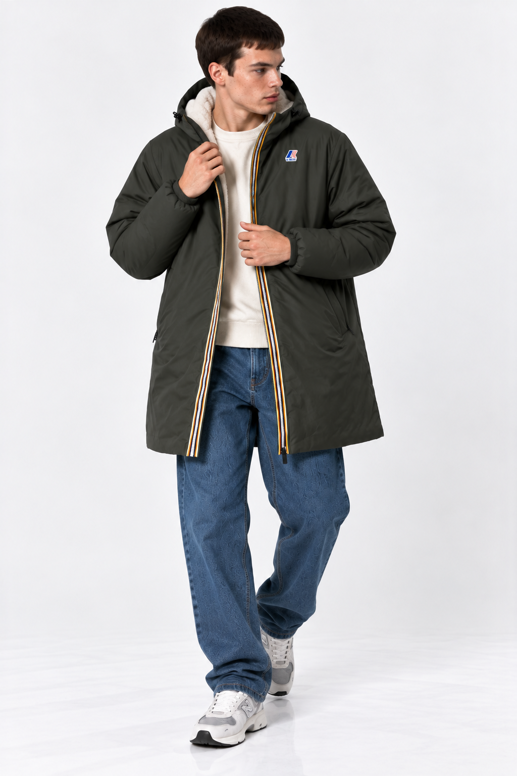Veste K-Way Le Vrai 4.0 Eiffel East Orsetto Green Blackish – Parka Imperméable Unisexe, Doublure Sherpa