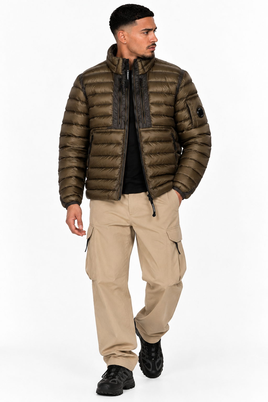 Blouson C.P. Company D.D. Shell Marron – Rembourré en Duvet, Lentille sur la Manche