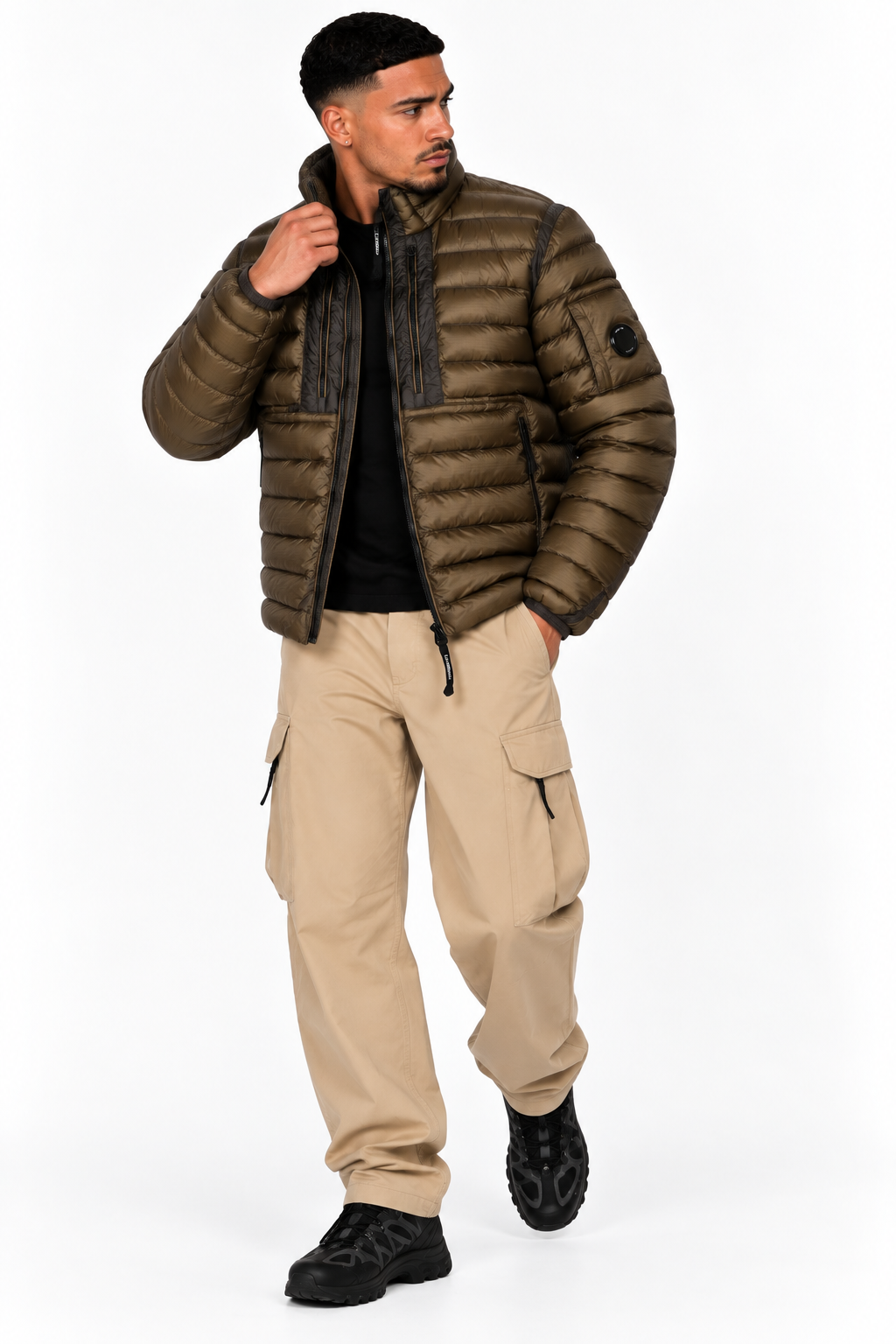Blouson C.P. Company D.D. Shell Marron – Rembourré en Duvet, Lentille sur la Manche