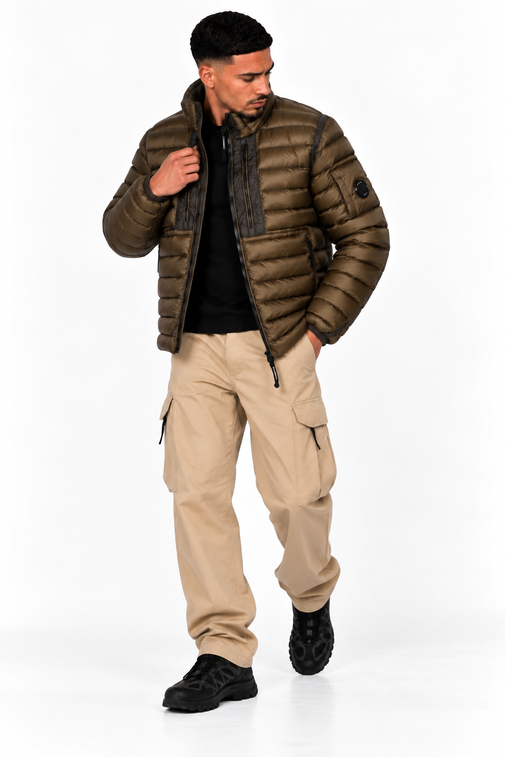 Blouson C.P. Company D.D. Shell Marron – Rembourré en Duvet, Lentille sur la Manche