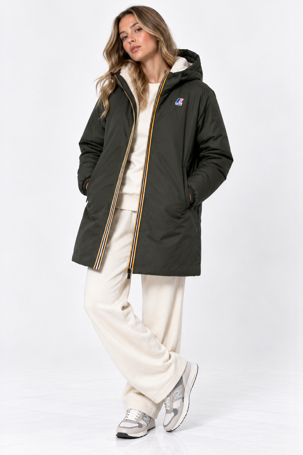 Veste K-Way Le Vrai 4.0 Eiffel East Orsetto Green Blackish – Parka Imperméable Unisexe, Doublure Sherpa