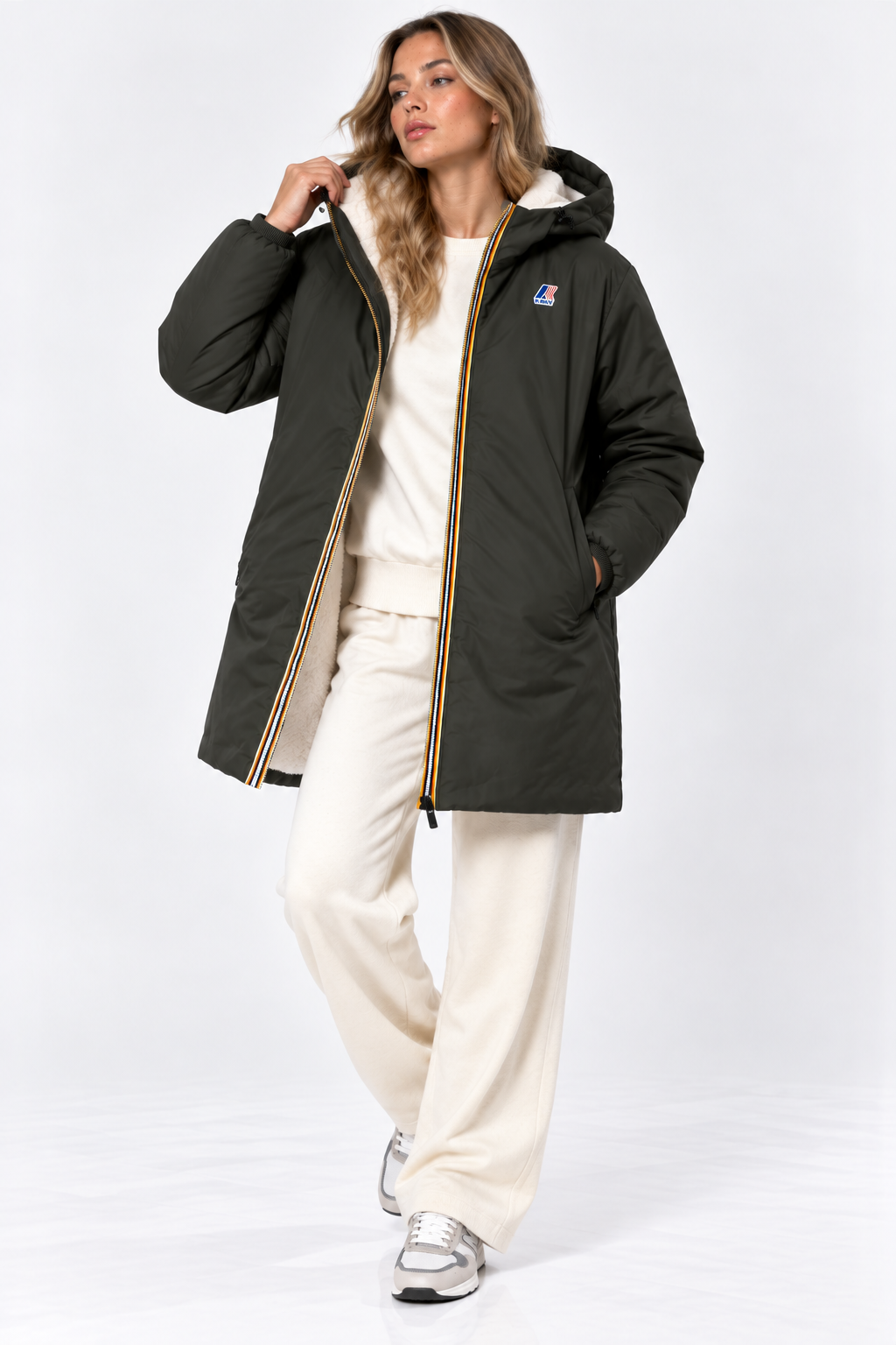 Veste K-Way Le Vrai 4.0 Eiffel East Orsetto Green Blackish – Parka Imperméable Unisexe, Doublure Sherpa