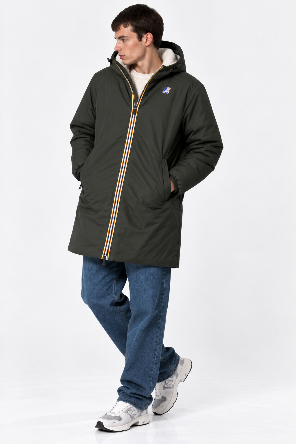 Veste K-Way Le Vrai 4.0 Eiffel East Orsetto Green Blackish – Parka Imperméable Unisexe, Doublure Sherpa