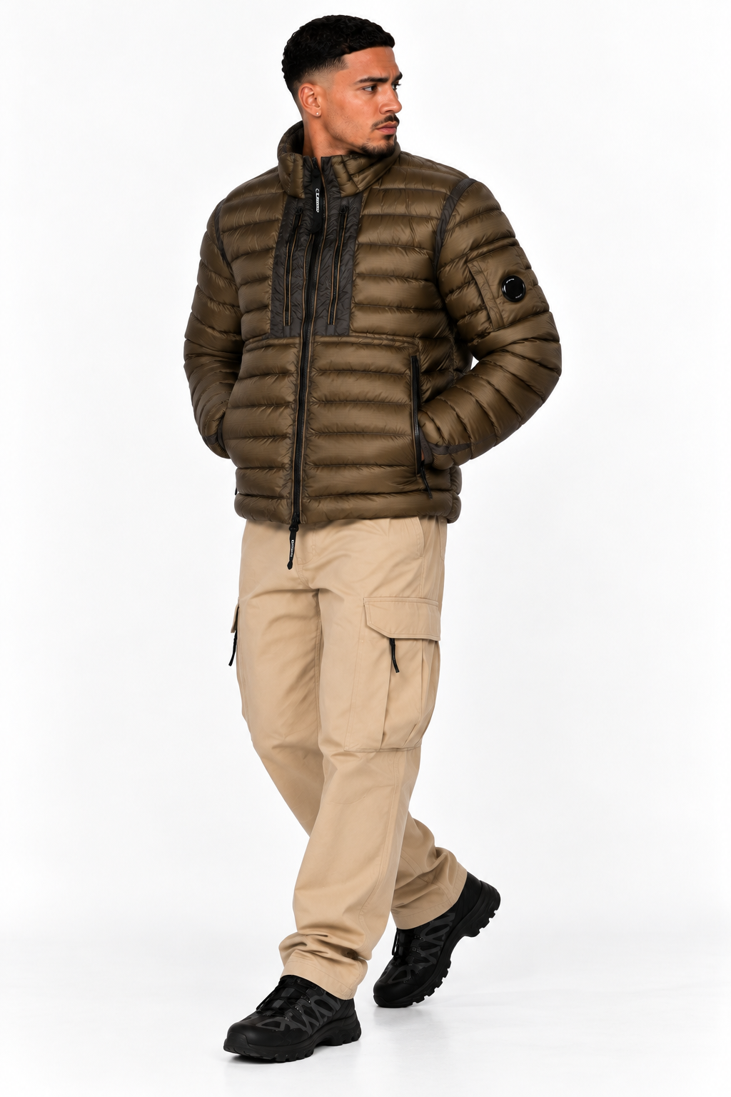 Blouson C.P. Company D.D. Shell Marron – Rembourré en Duvet, Lentille sur la Manche