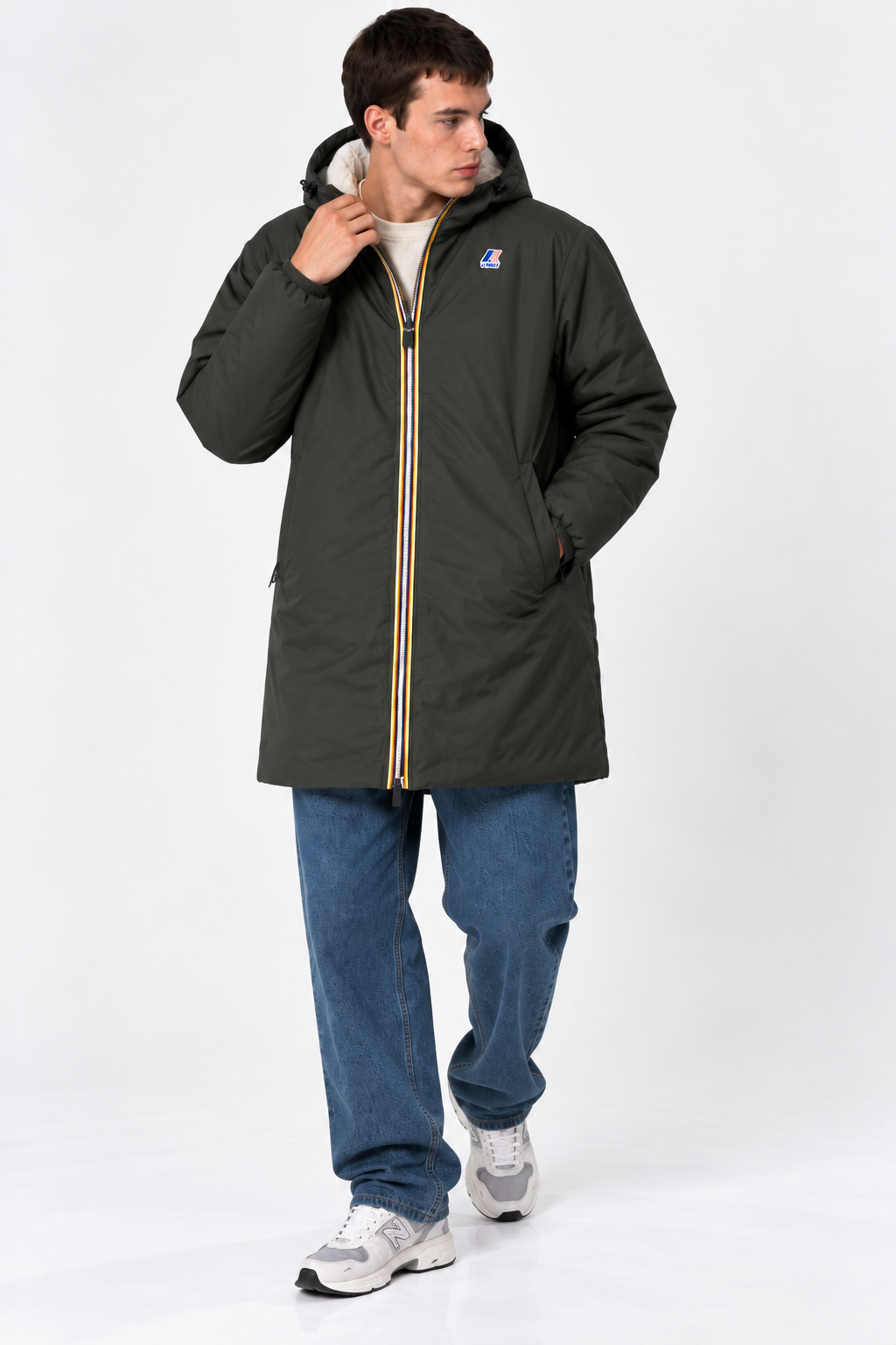 Veste K-Way Le Vrai 4.0 Eiffel East Orsetto Green Blackish – Parka Imperméable Unisexe, Doublure Sherpa