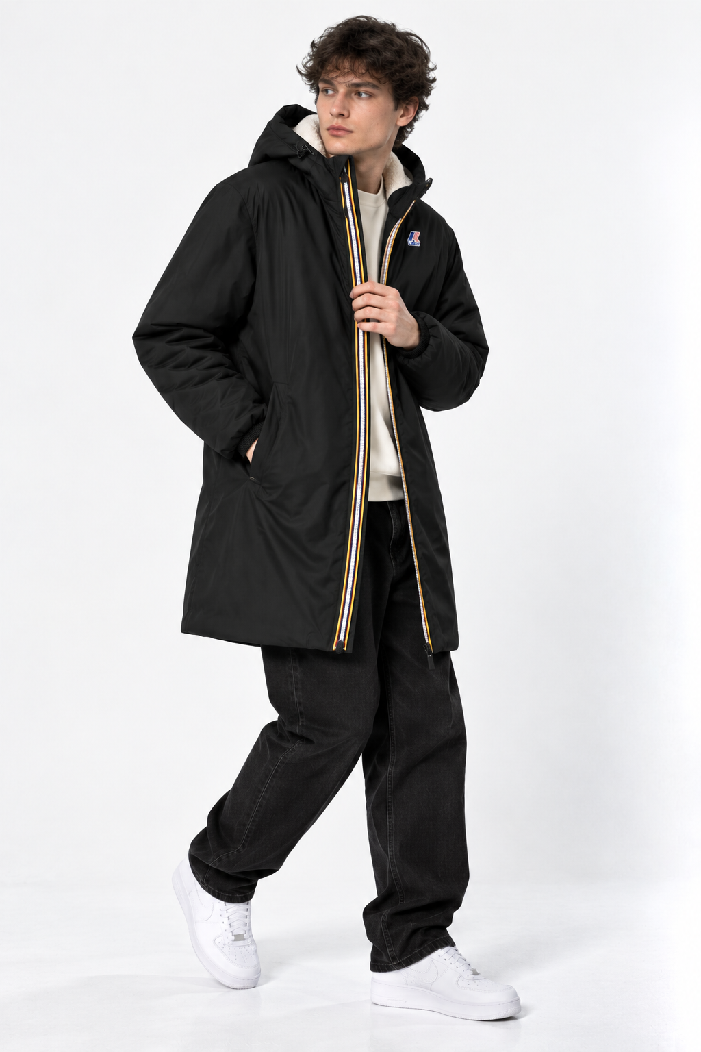 Veste K-Way Le Vrai 4.0 Eiffel East Orsetto Noire – Parka Imperméable Unisexe, Doublure Sherpa