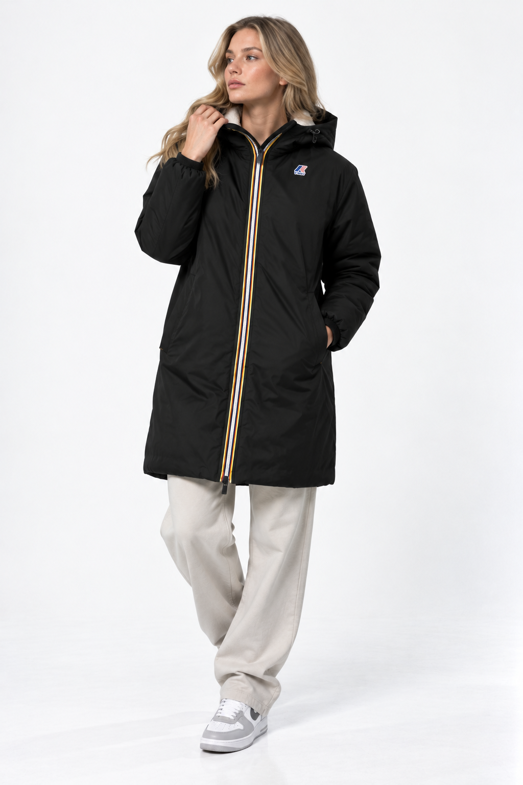 Veste K-Way Le Vrai 4.0 Eiffel East Orsetto Noire – Parka Imperméable Unisexe, Doublure Sherpa