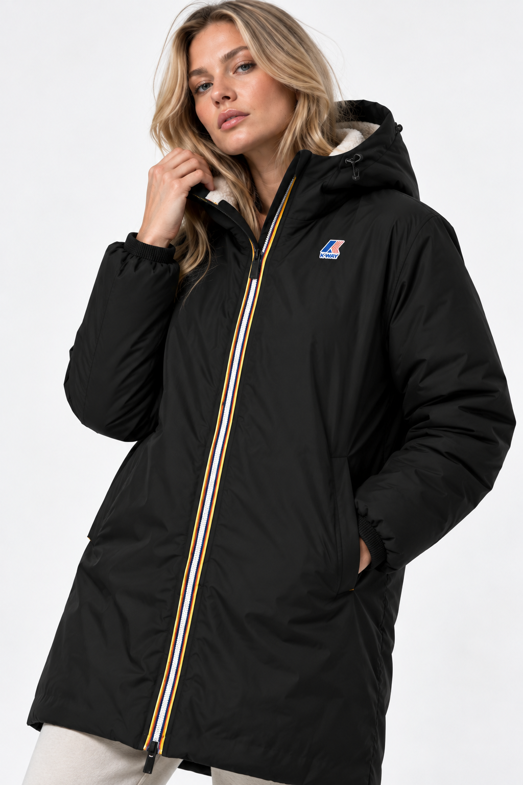 Veste K-Way Le Vrai 4.0 Eiffel East Orsetto Noire – Parka Imperméable Unisexe, Doublure Sherpa