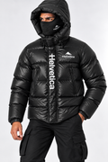 Doudoune Helvetica Capri Noire à Capuche – Cagoule Amovible, Logo Vertical
