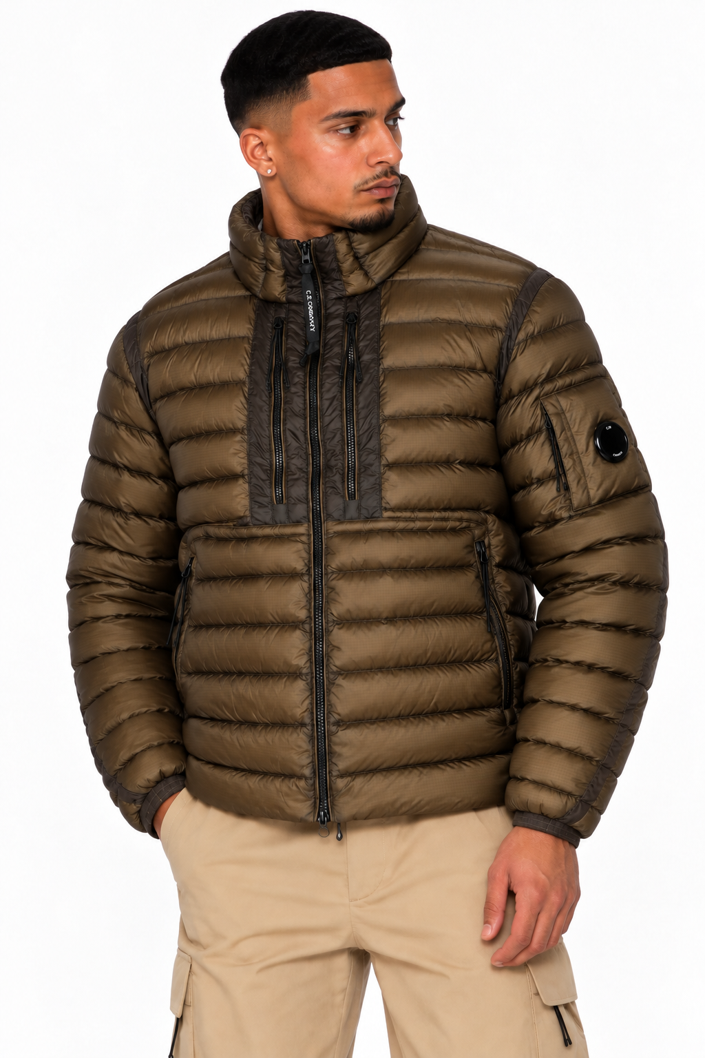 Blouson C.P. Company D.D. Shell Marron – Rembourré en Duvet, Lentille sur la Manche