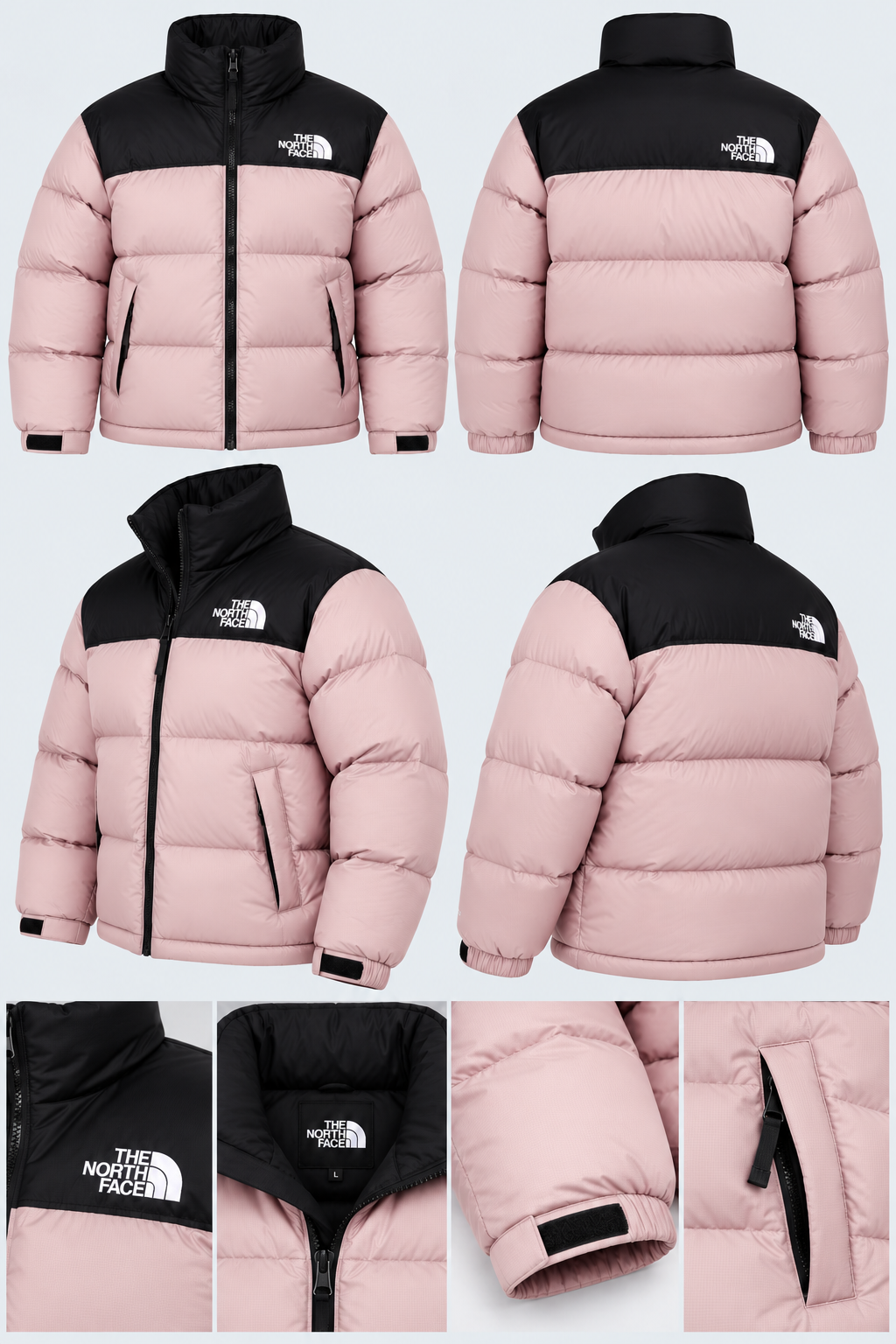 Doudoune The North Face 1996 Retro Nuptse Rose Poudré et Noire – Duvet 700 Fill, Logos Oversize