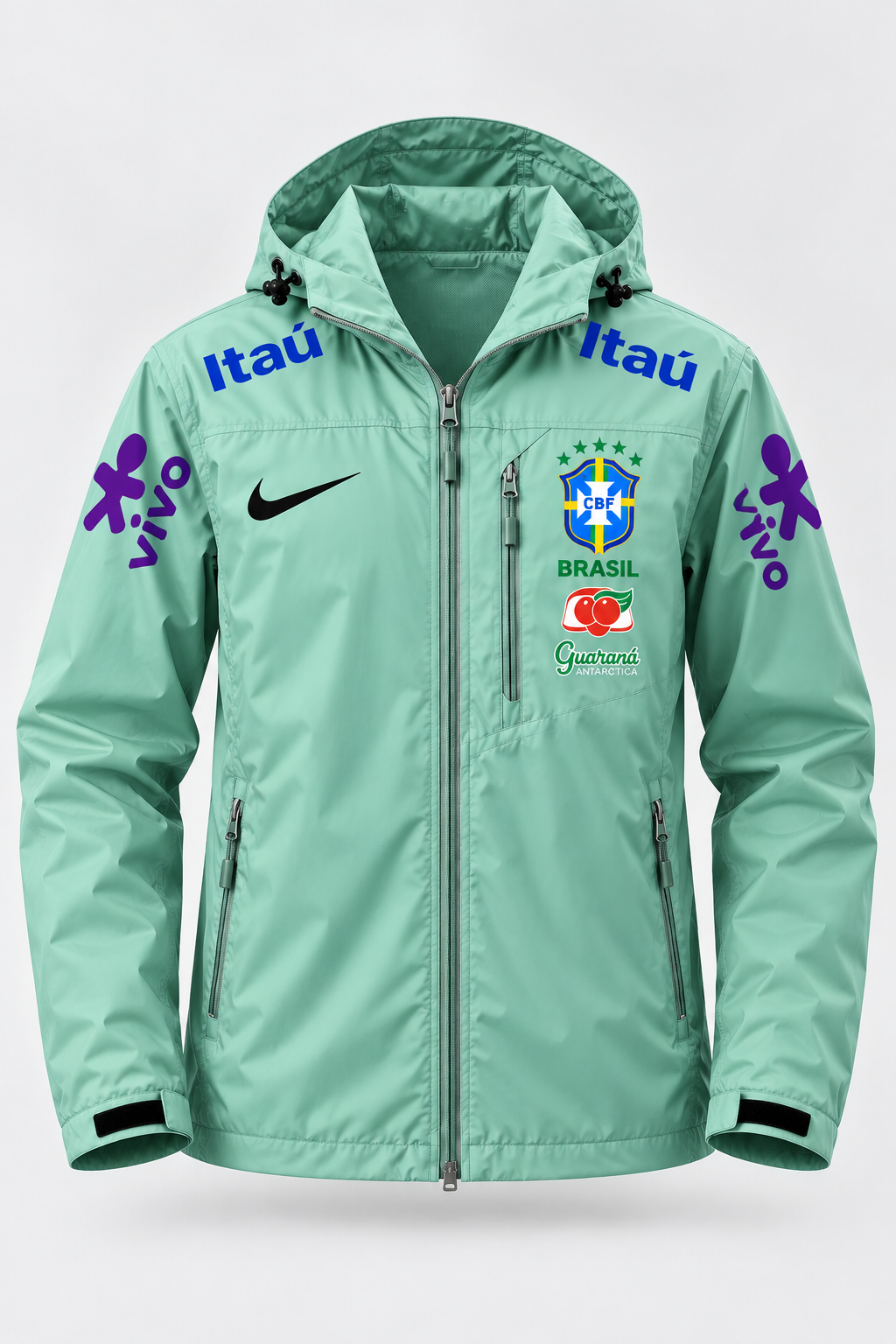 Veste d’Entraînement Équipe du Brésil Vert Menthe à Capuche – Écusson CBF, Logos Bleu et Violet