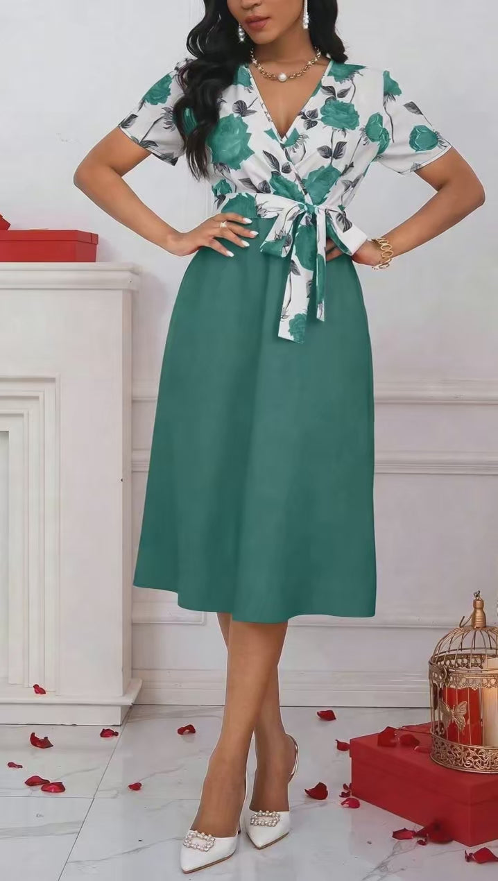 Robe Midi à Imprimé Floral & Taille Nouée 🌸