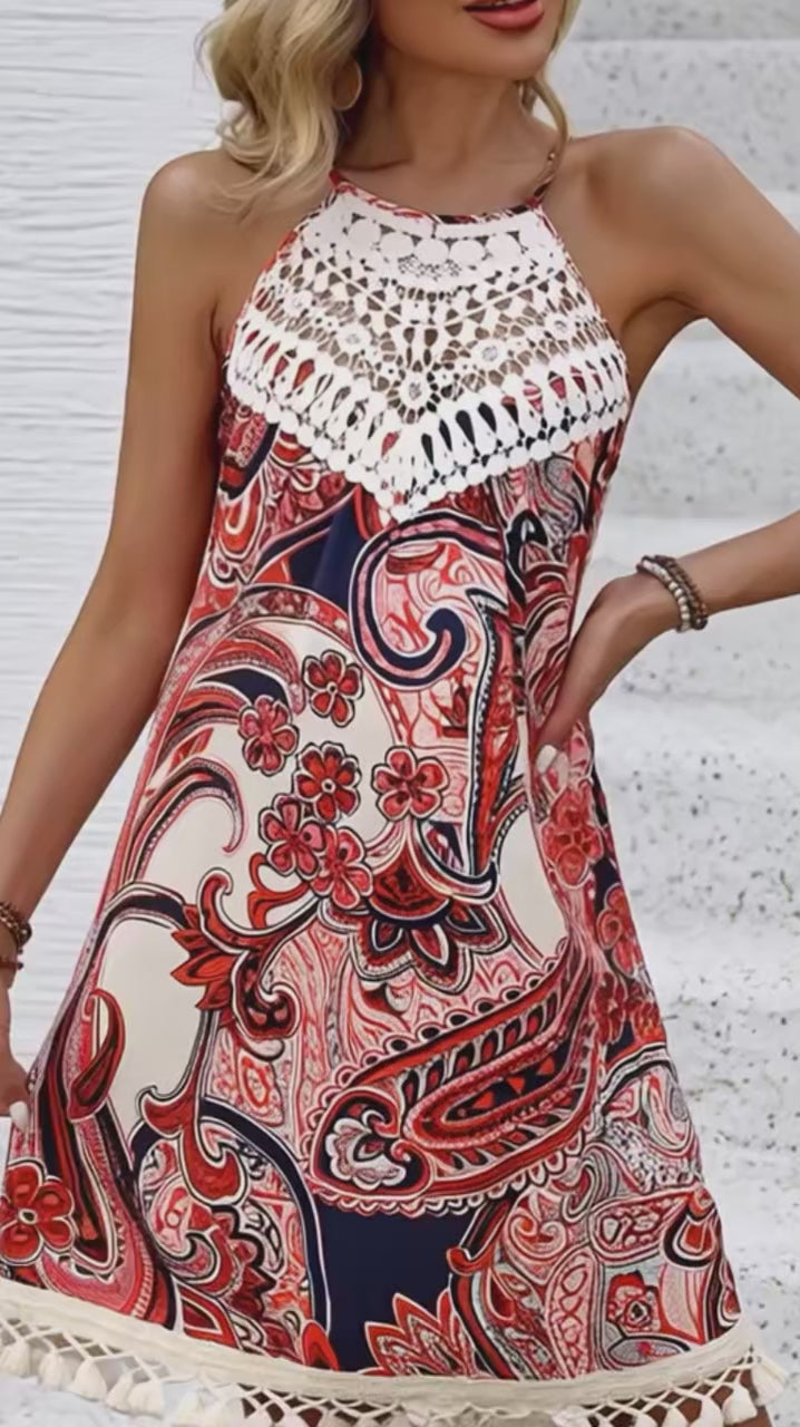 Mini Robe Boho Crochet Dentelle à Franges 🌼