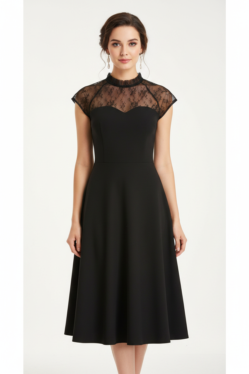 Robe noire col dentelle avec visage